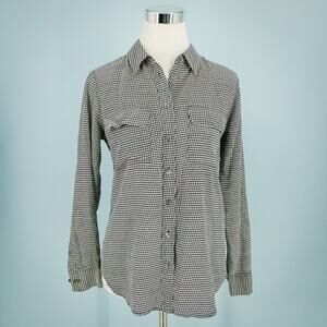 Equipment Size Small S Black White Houndstooth Plaid Button Silk Top Blouse